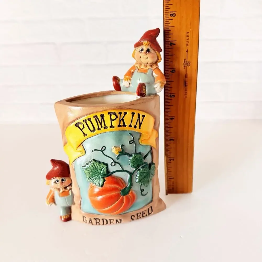 Vintage Pumpkin Garden Seed Scarecrow Halloween Planter Vase Decor Hand Painted